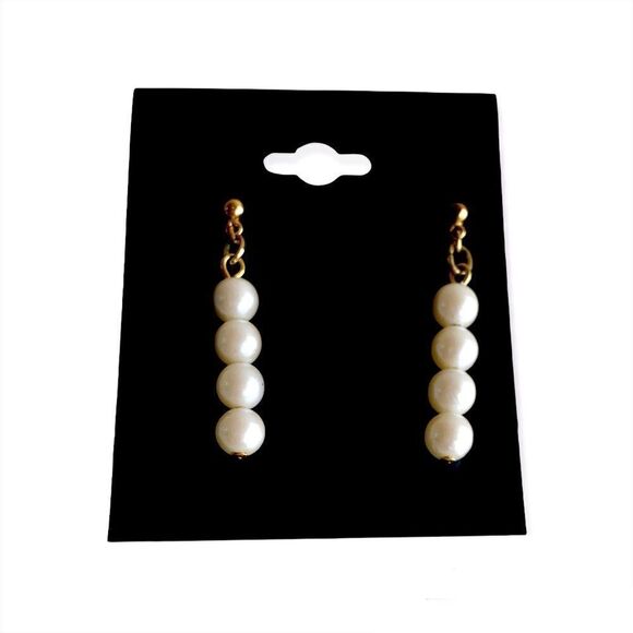 Marvella vintage pearl dangling pierced back earrings modern design - Picture 1 of 4